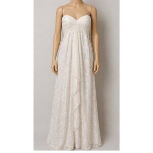 Jill Jill Stuart White Strapless Wedding Dress Floral Empire Waist Maxi Sz 8